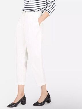 Everlane High Rise Pleated Taper Pant White Ivory Ankle Trousers Size 10